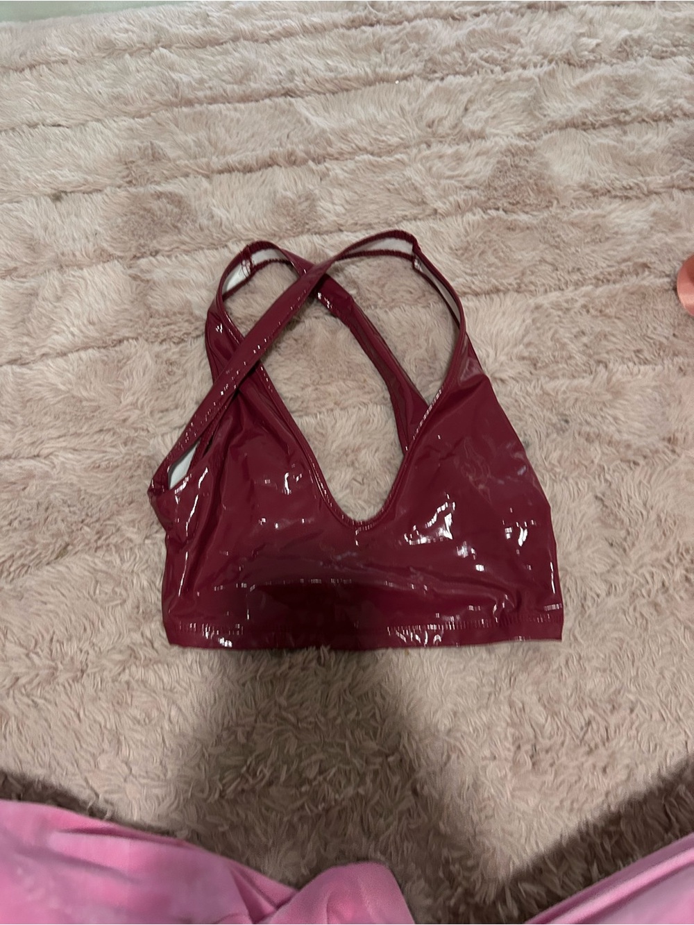 Shiny Burgundy Patent Crop Bralette Top